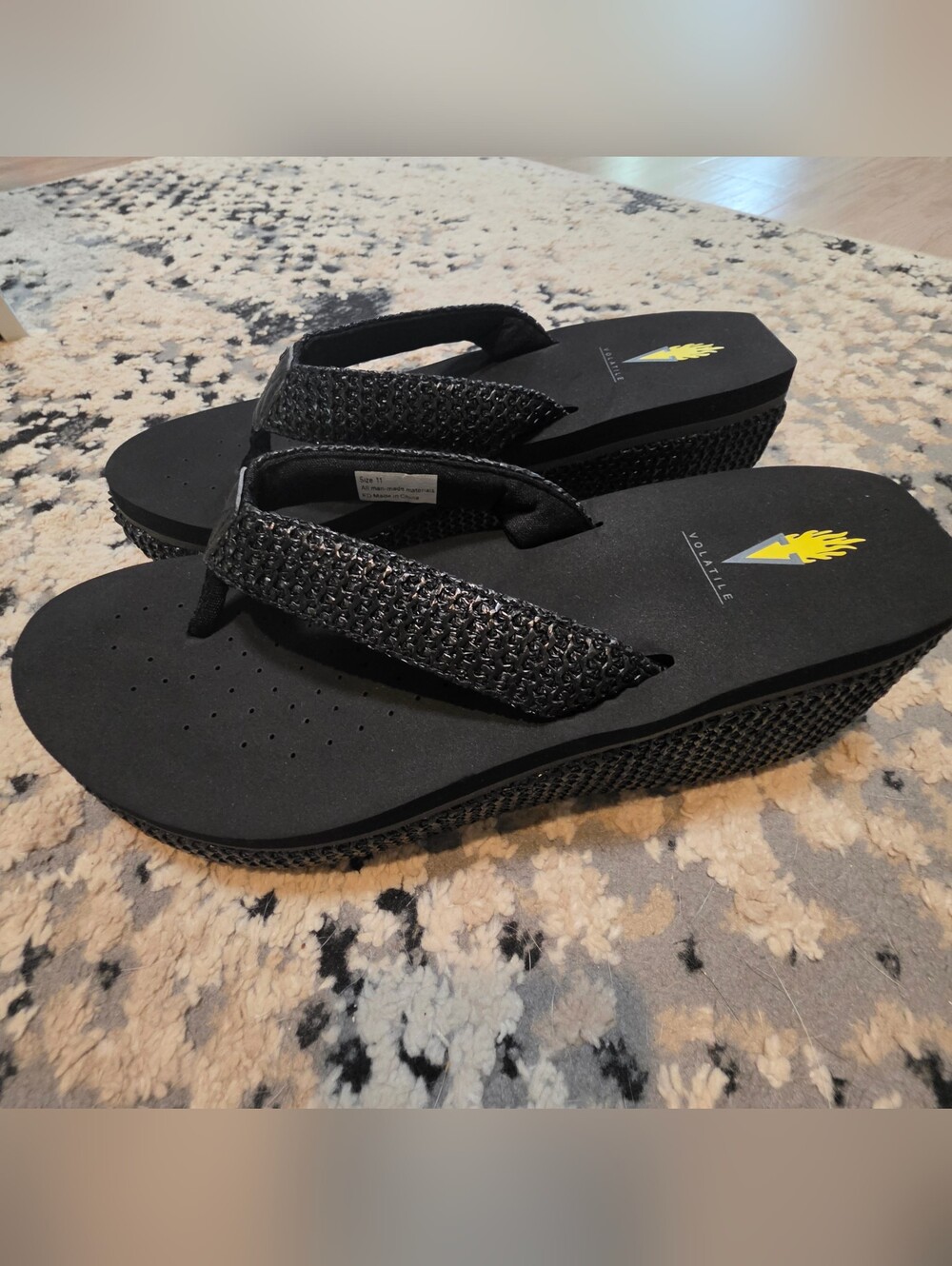 Volatile Black Thong Wedge Sandal - Women - Picture 3 of 6